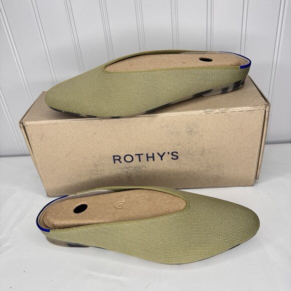Rothy's Sz 7.5 M Cedar Demi Mule Slide Shoes Textile Upper Flats Women Green - Picture 1 of 9